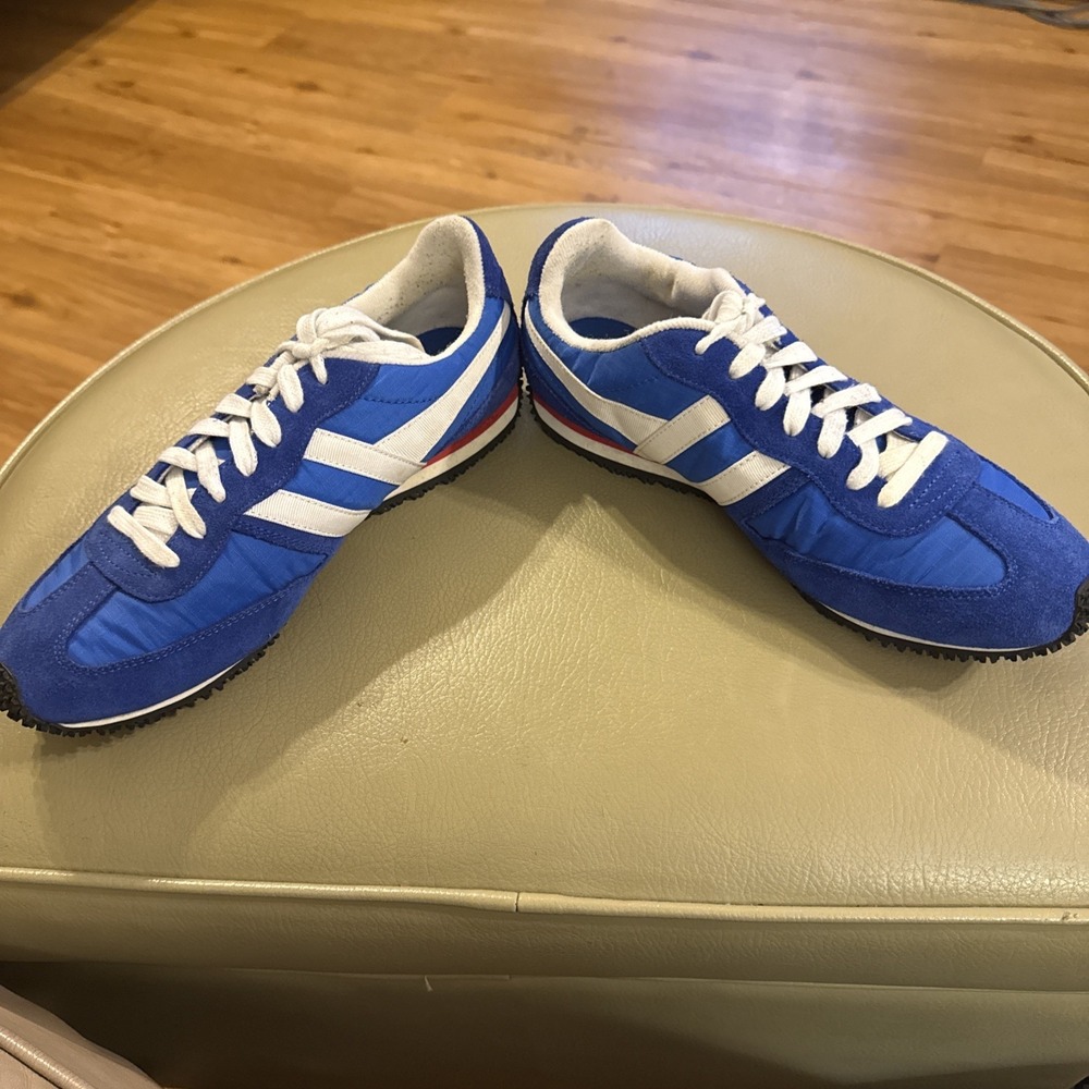 Gola Men's Size 9 Retro Track Running Shoes Blue White Red Nylon Suede Athletic - Picture 9 of 13